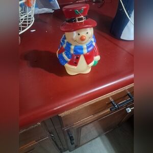 Festive Snowman Blowmold Light Topper- Red, Blue, and Cream
